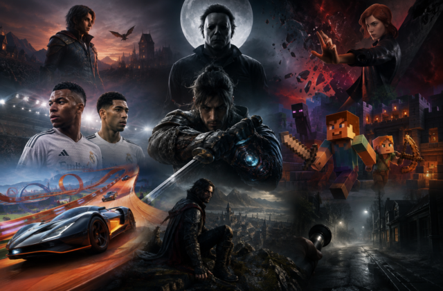 Collage aus verschiedenen Gaming-Szenen mit Action, Horror, Fantasy, Fußball, Rennspiel und Abenteuer als Symbol für die neuen Spiele im September 2026.