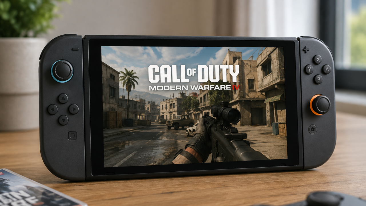 Nintendo Switch 2 mit Call of Duty: Modern Warfare 4 auf dem Display