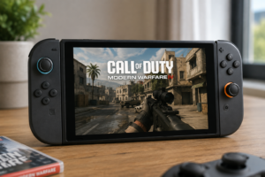 Nintendo Switch 2 mit Call of Duty: Modern Warfare 4 auf dem Display