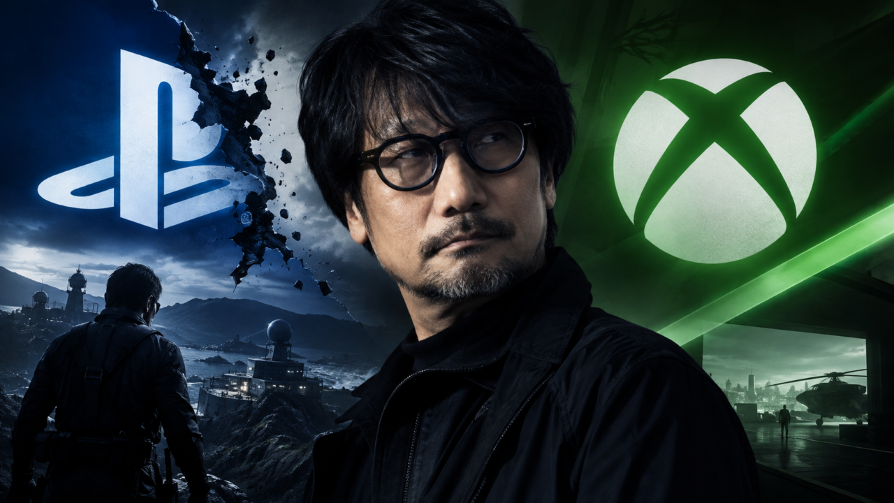 Hideo Kojima vor PlayStation- und Xbox-Symbolen als Illustration zum Publisherwechsel von PHYSINT.